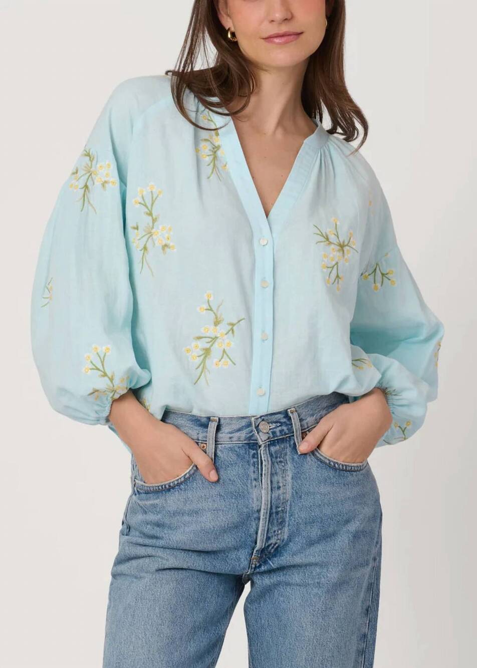 NEW SHOSHANNA fred embroidered blouse in blue